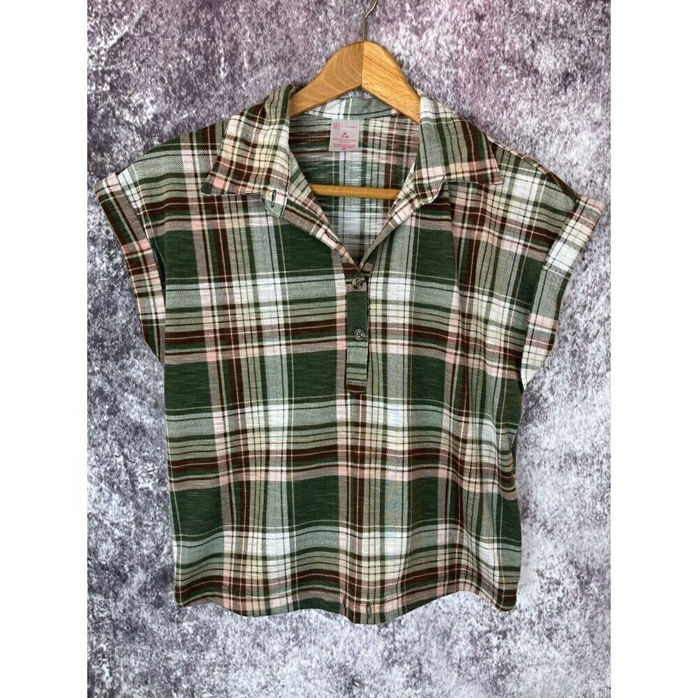No Boundarie Shirt Women M 7-9 Multicolor Plaid Camp Hike Retro 70s Western Boho